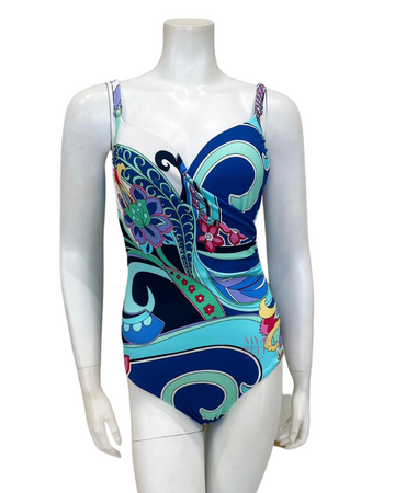 Furstenberg 323/38330B Blue Floral Vibes Molded Cup Swimsuit myselflingerie.com